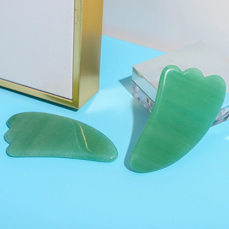 OEM/ODM Natural Green Bian Jade Stone Gua Sha Amethyst Massage Tool Green Aventurine Heart Shape Guasha Roller Set Facial Board