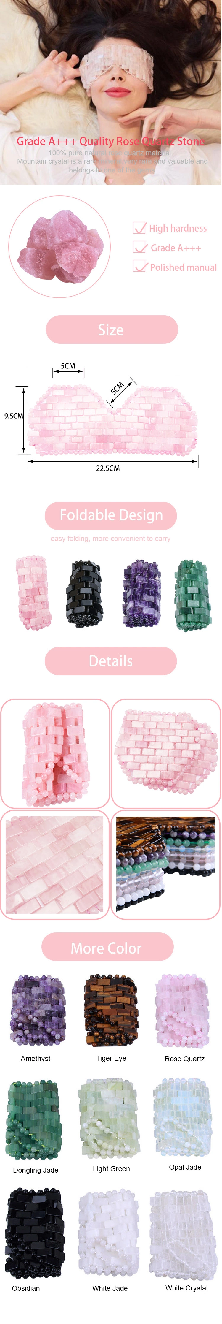 Natural Rose Quartz Jade Stone Mask Ice and Hot Compresses Pink Crystal Jade Eye Mask for Sleep and Relieve Eye Fatigue